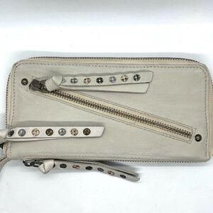 We The Free by Free People Leather Zip-Around Wallet Wristlet Ivory Studded